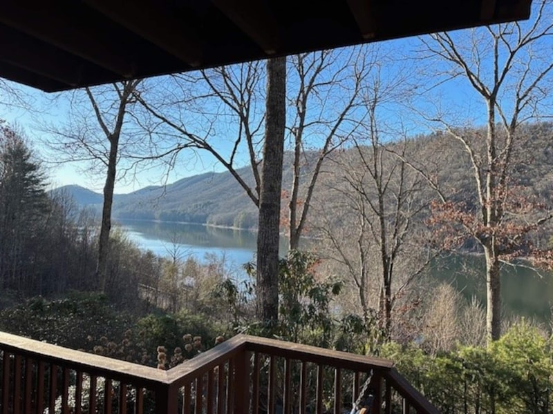 View of Watauga Lake and the Cherokee National Forest from the back deck in late autumn light.